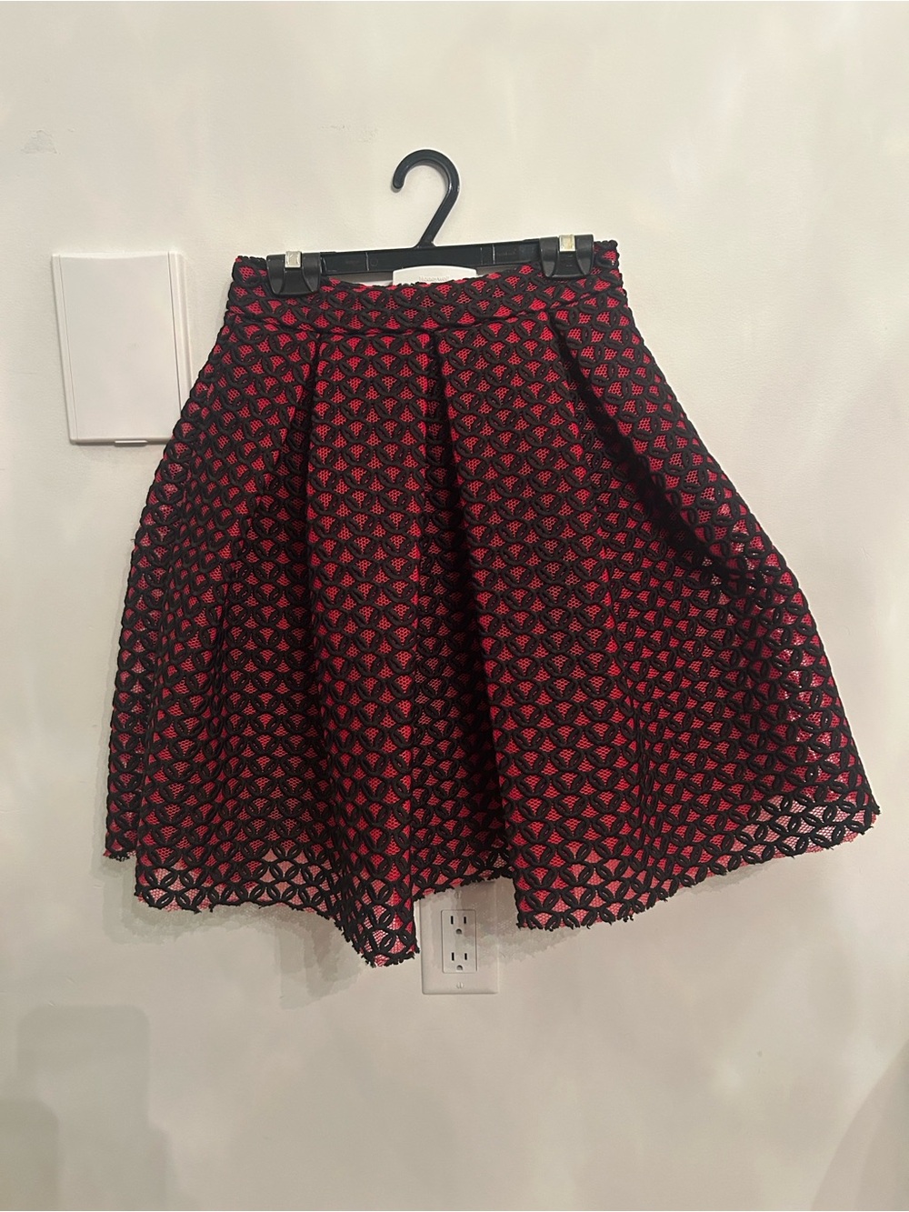 MAJE Juliette Red and Black Textured Circle Skirt
